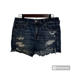 American Eagle Hi Rise Shortie Distressed Denim Shorts Size 12